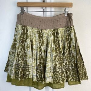 Free People Boho Green Metallic Layered Mini Skirt Size 8